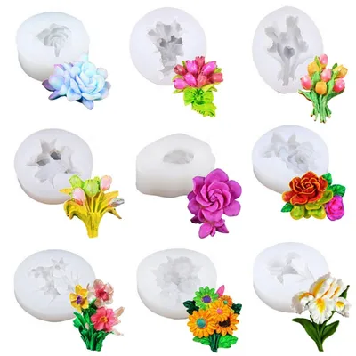 Immagine prodotto di Stampi in silicone 3D a forma di fiori, set da 9 pezzi, con rose e margherite, ideali per la creazione di gioielli, decorazioni, saponi e candele