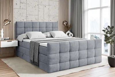 Produktbild von ALTDECOR Boxspringbett mit Matratze und Lattenrost  - APO -Z KING  - 200x200 cm  - Grau Samt - Topper, Fußteil, Polsterbett mit Bettkasten, Bett mit Stauraum H3 - und H4 - Matratze, Doppelbett, Springboxbett