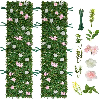 Produktbild von VEVOR Künstliche Hecke  2,4 m x 61 cm 2 Stk., Pflanzenwand, PE-Sichtschutz, Sichtschutzzaun mit Seidenblumen, Heckenzaun, Kunstpflanzen Balkonverkleidung für Hochzeiten, Außengärten, Hinterhöfe