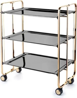 Produktbild von DON HIERRO - Klappbarer Servierwagen BAUHAUS mit Rollen – Metallgestell goldfarben, 3 Ebenen, 3 Positionen