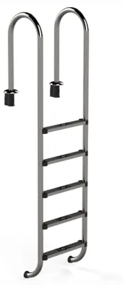Produktbild von HAF Ideal Eichenwald 5 stufige Tiefbeckenleiter Enge Ausführung aus V2A Edelstahl | Stabile Edelstahlleiter für Einbaubecken ohne Überlaufrinne.