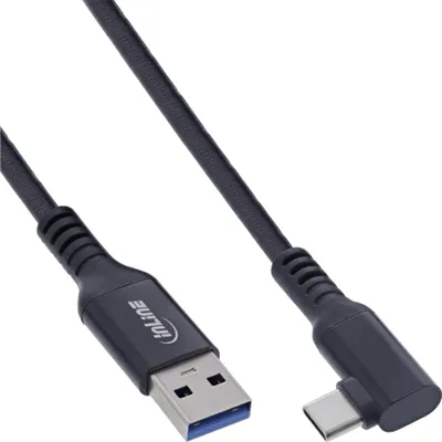 Produktbild von InLine USB 3.2 Gen.1 Kabel, USB-C St gewinkelt - USB-A St für VR, schwarz, 5m, 5 m, USB C, USB A, USB 3.2 Gen 1 (3.1 Gen 1), 5 Gbit/s, Schwarz