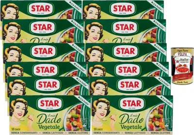 Produktbild von STAR Il Mio Dado Vegetale Gemüsebrühe Würfel 12x100g (120 Würfel) glutenfrei laktosefrei ohne Konservierungsstoffe Vorratspack italienische Küche + Italian Gourmet polpa