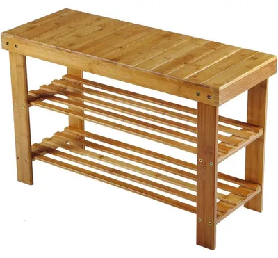 Produktbild von Schuhbank Bambus mit Sitzbank 3 Ablagen 70 x 45 x 28 cm