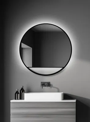 Produktbild von Wandspiegel rund Talos Black Hole Light Matt Ø 80 cm - Badspiegel mit indirekter Beleuchtung  - Lichtspiegel mit Lichtfarbe neutralweiß - hochwertiger matt schwarzer Aluminiumrahmen - Badezimmerspiegel