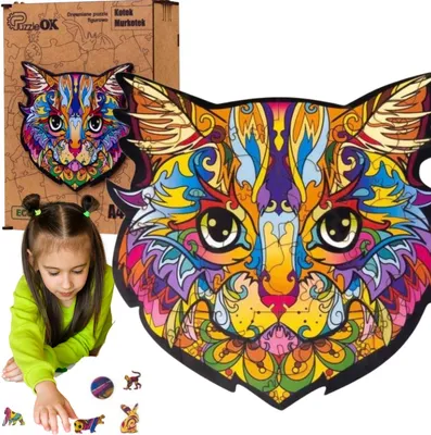 Zdjęcie produktu dla Puzzle Drewniane Układanka Kot Kotek Kolorowy  Pua4-01725