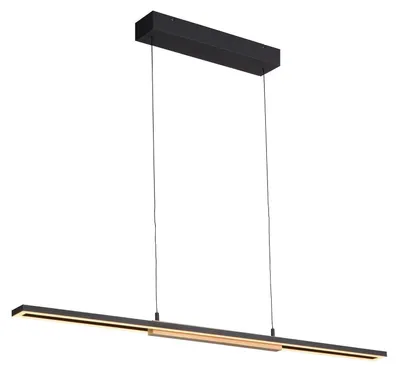 Produktbild von LED-Pendelleuchte - 115 x 200 cm - 2-flammig - Braun - Schwarz - Eichenholz massiv - Metall - höhenverstellbar
