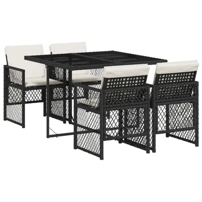 Produktbild von 5-tlg. Garten-Essgruppe mit Kissen Schwarz Poly Rattan
