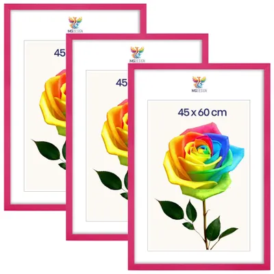Obrázek produktu pro MG Design, sada 3 kusů rámečků na obrázky, rozměr 45 x 60 cm – rámečky na plakáty s růžovým rámem z masivního dřeva a odolným akrylovým sklem, vhodné pro vertikální i horizontální formáty, s robustním systémem pro zavěšení na zeď