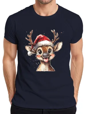Productafbeelding van Kerstrendier, grappige tong, schattig, cadeautje voor kinderen, cartoon, heren T-shirt, marineblauw, XXL
