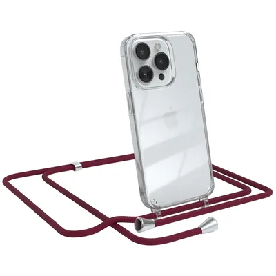 Produktbild von EAZY CASE Handykette kompatibel mit Apple iPhone 14 Pro, Handyhülle mit Umhängeband, Handykordel, Schutzhülle Clear, Band in Rot