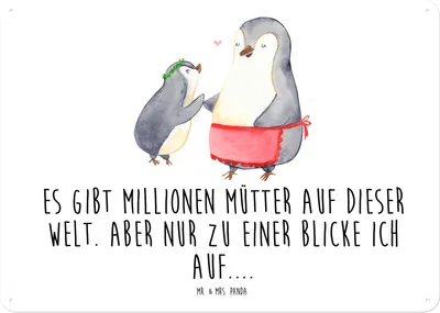 Produktbild von Mr. & Mrs. Panda tafel Pinguin mit Kind DIN A4 - Weiß - Geschenk, Muttertag, Mutter, Pinguine, Familie, Retro Blechschild, Wandbild, Türschild, Vorbild Mama, Schild