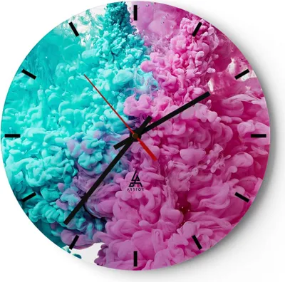 Produktbild von Wanduhr - Rund - Glasuhr - Abstraktion modern - 40x40cm - Schleichendes Uhrwerk - Lautlos - zum Aufhängen bereit - Dekoration Modern - Wanddekoration aus Glas - C3AR40x40-3908