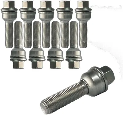 Immagine prodotto di 10 viti per cerchi in lega M14x1.5, 42mm, con sede sferica, in due pezzi, colore argento, compatibili con VW ID. Buzz, EB, Touareg 3 4motion CR