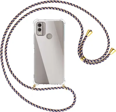 Produktbild von Handykette Backcover-Schutzhülle mit Band (Metall goldfarben) für Nokia C22 4G (6.5'') - blau+beige