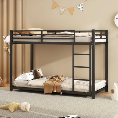 Zdjęcie produktu dla Łóżko piętrowe Merax 90x200 cm, metalowe łóżko piętrowe z bezpieczną barierką, klasyczne minimalistyczne łóżko dziecięce, łóżko młodzieżowe, czarne