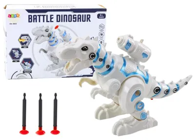 Immagine prodotto di Dinosaurio robotico Leantoys con lanciatore di freccette, luci e suoni, bianco
