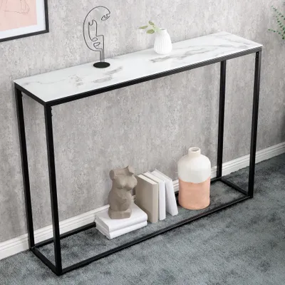 Produktbild von Eleganter Konsolentisch BOUTIQUE 110cm weiß Kristallglas mit Marmor-Nachbildung schwarzes Gestell