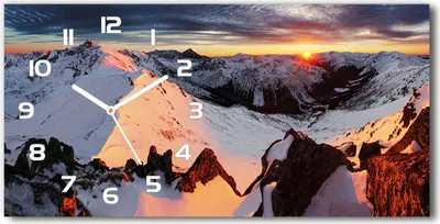 Produktbild von Wanduhr aus Glas – 60x30 cm - Glasbild - Glasuhr - Gehärtetes Glas - weisse-zeiger - Berge im Winter