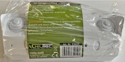 Produktbild von Steckdosenblock Ecksteckdose 2-Fach, Schutzkontakt, 2X USB-A 3,1A