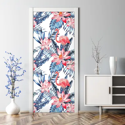 Produktbild von Dekorative Abnehmbarer Wandsticker Türtapete selbstklebend Klebefolie Bunte Pastellblätter 70 x 200 cm