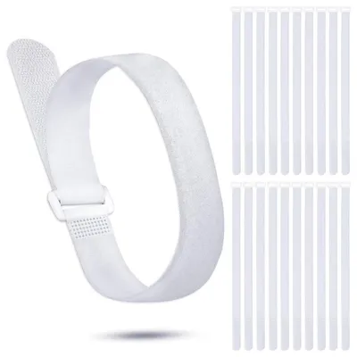 Obrázek produktu pro 20 kusů stahovacích pásek na suchý zip, opakovaně použitelných, nastavitelných, 2,5 cm x 50 cm, nylonová šňůra, bílá