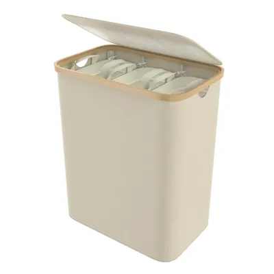 Produktbild von JOIEYOU Wäschekorb 3 Fächer Wäschesammler Wäschesortierer mit Deckel und 3 Waschbarer Wäschesack Wäschebox Wäschesack aus Oxford-Gewebe für Waschküche Bad 140L, Beige