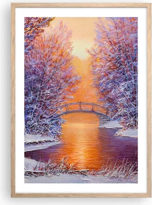 Produktbild von Gerahmtes Poster - Rahmen in heller Eiche - Brücke Schnee Wald - 50x70 cm - Wand Bild - Wanddeko - Wandbilder - Kunstposter - Wandposter - Bilderrahmen - Bilder - Kunstdruck - P2NPA50x70-4545
