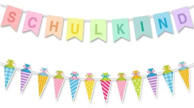 Produktbild von Einschulung Girlande Banner Bunt Schulkind Zuckertüte Deko Set