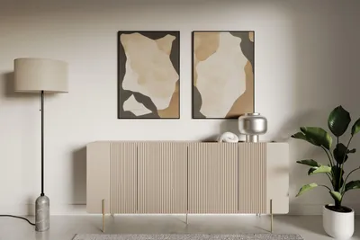 Zdjęcie produktu dla Komoda kaszmirowa beżowa 200 cm Malmi salonu pojemna elegancka złote nogi