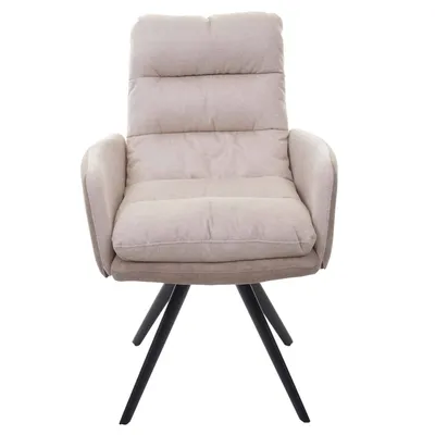 Produktbild von 6er-Set Esszimmerstuhl HWC-G66, Küchenstuhl Stuhl, drehbar Auto-Position Stoff MVG  creme, mit Armlehne
