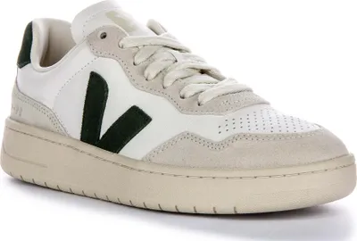 Produktbild von Damskie skórzane buty sportowe Veja V 90 z bocznym skórzanym logo OT i zamszowym panelem w kolorze białozielonym - 3 United Kingdom - 36 EU - 5 US / White Green
