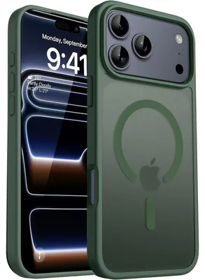 Obrázek produktu pro Pouzdro na iPhone 17 Pro s ochranou fotoaparátů, technologií MagSafe, odolné proti nárazům, tmavě zelené barvy