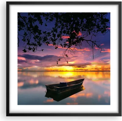 Produktbild von Gerahmtes Poster - Schwarzer Rahmen - Boot Sonnenuntergang See Himmel - 50x50 cm - Wand Bild - Wanddeko - Wandbilder - Wandposter - Bilderrahmen - Bilder - Kunstdruck - Wandbild - P2BAC50x50-2967