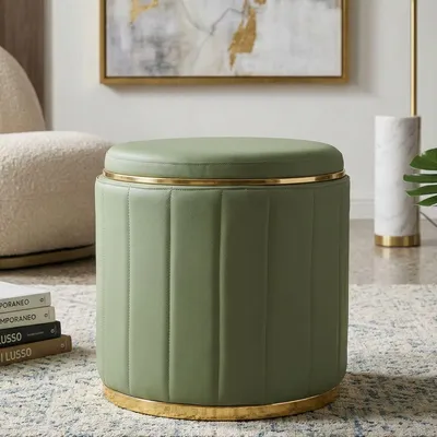 Produktbild von Pouf mit Behälter aus hellgrünem , Ø 46,5 x 44 cm