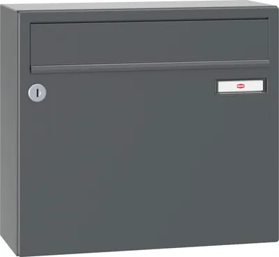 Produktbild von Renz Briefkasten mit Namensschild 370x330x145mm - robuster Aufhängebriefkasten Serie 17, Stahl anthrazitgrau RAL 7016