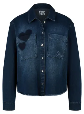 Produktbild von Rabe Damen Denim Jacke Dunkelblau Größe 40, Oversize-Passform mit Herz-Stickerei und offenem Saum