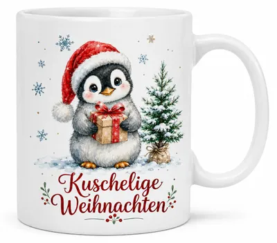 Produktbild von Pinguin Weihnachtstasse - Geschenk zu Weihnachten - aus Keramik 330 ml