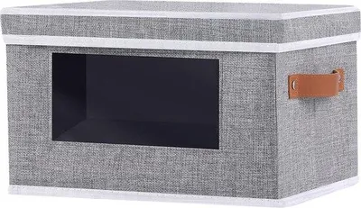 Zdjęcie produktu dla Pojemnik do przechowywania Famanu z pokrywą i przezroczystym okienkiem – szary, 33 x 23 x 20 cm
