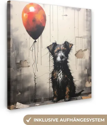 Zdjęcie produktu dla MuchoWow® - Obraz na płótnie - Graffiti - Pies - Balon - Zwierzęta, grafika ścienna, dekoracja ścienna, obrazy do salonu, 50x50cm