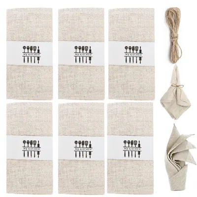 Imagen del producto de Juego de 6 servilletas reutilizables de lino, 40x40 cm, color beige
