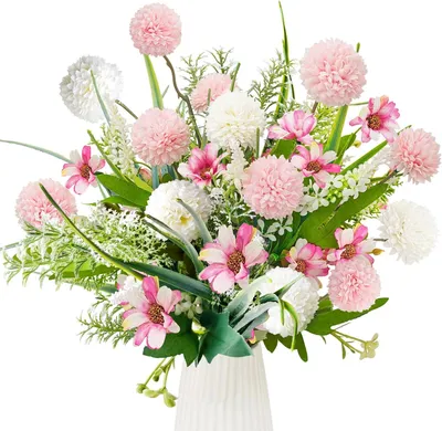 Image de Bouquet de fleurs artificielles, 10 pièces, de 26 à 51 cm, rose et blanc, idéal pour la décoration de table