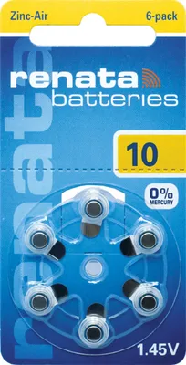 Immagine prodotto di Renata, confezione da 10 batterie per apparecchi acustici misura 10, blister da 6 pezzi, PR70 giallo, 100790