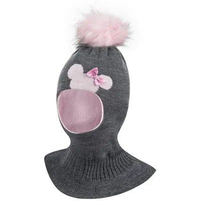 Produktbild von Wintermütze Schalmütze Strickmütze Schlupfmütze warme Mädchenmütze Bommelütze, Gr. 50-52, Dunkelgrau-Hellrosa