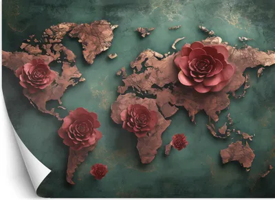 Produktbild von Vlies fototapete Blumen Weltkarte Rose 350x245 cm Feeby Grün inkl. Kleber einfache Montage