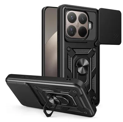 Productafbeelding van MobyDefend Hoesje - Geschikt voor Xiaomi 15T Pro  -  Pantsercase Met Draaibare Ring - Zwart