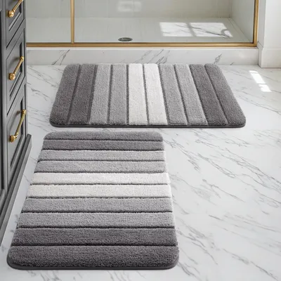 Image de Lot de 2 tapis de bain antidérapants (40 x 60 cm), doux, absorbants et lavables, pour la salle de bains, la douche et la baignoire, gris