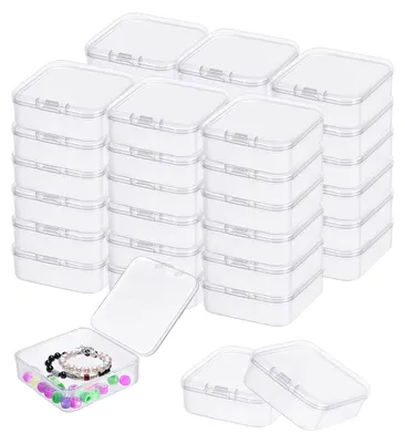 40 transparente Kunststoffboxen mit Klappdeckel, 5,5 x 5,5 x 2 cm