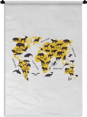 Produktbild von MuchoWow® Wandteppich Wandbehang Karte - Welt - Tiere 90x135 cm Tapisserie Dekoration Wandtuch - Baumwolle - Wandskulptur