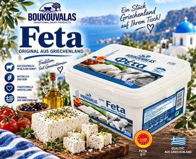 Produktbild von Boukouvalas Feta 1 kg – Original griechischer Feta aus Schafmilch in Salzlake